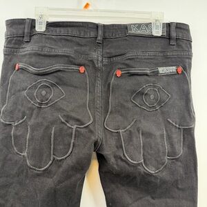 Kash denim wear stacked Hamsa pocket black wash jeans Men's 34 button fly